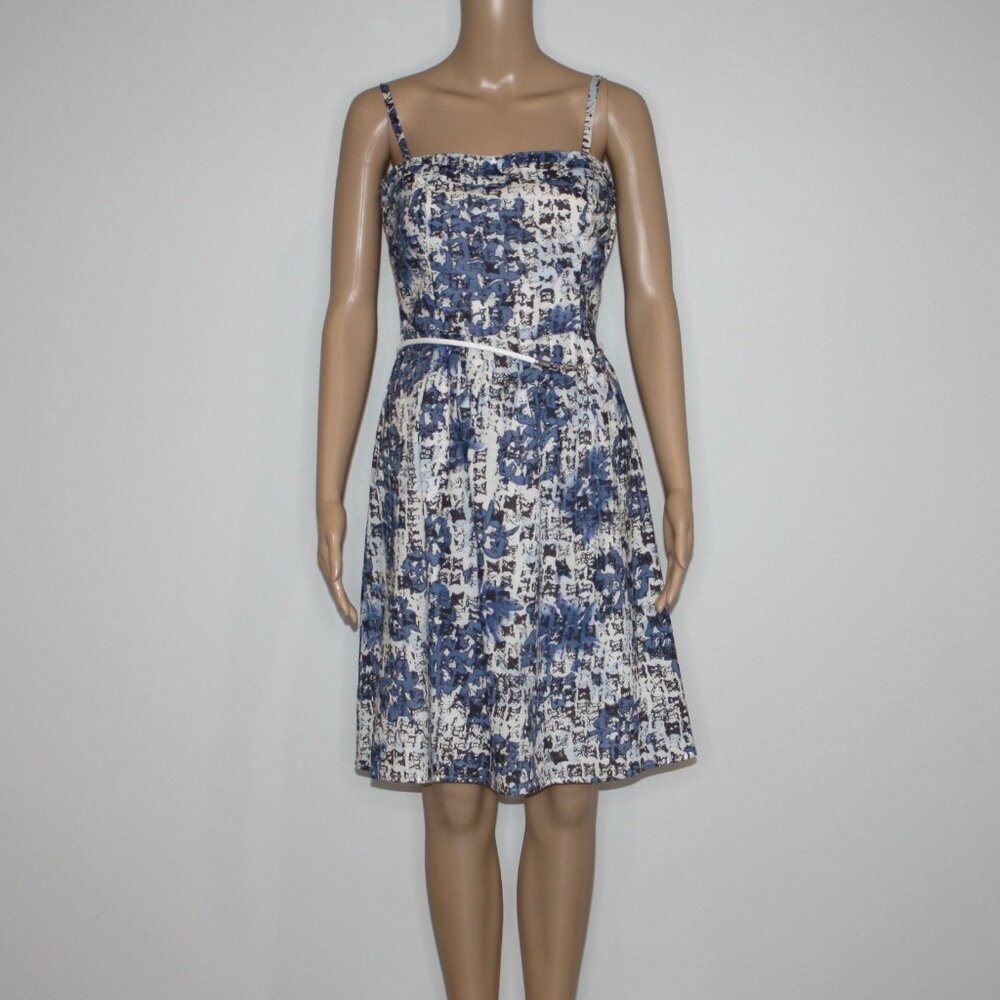 RW & Co. Women's Blue Printed Summer Dress with Belt in size US 6